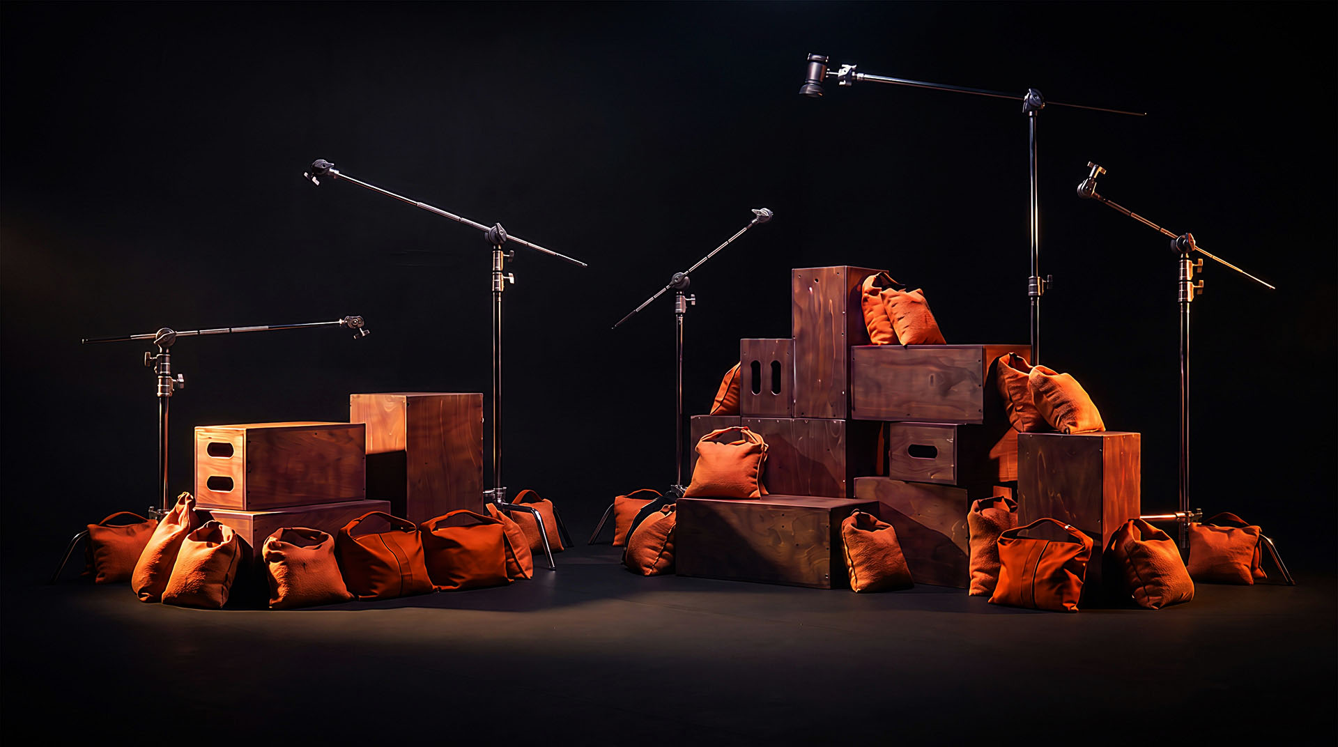 Apple boxes, production boxes and sandbags available at Studio du Château for video, commercial, corporate and digital productions.