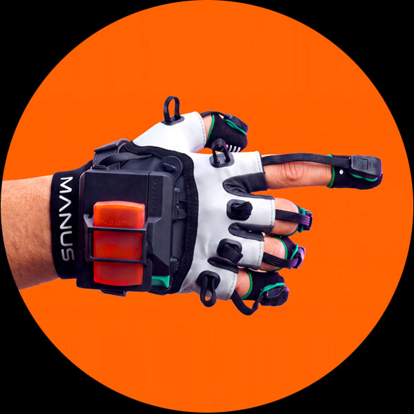 Manus motion capture glove showing thumb movement to illustrate finger capture, hand capture, MOCAP and performance capture in Montreal
